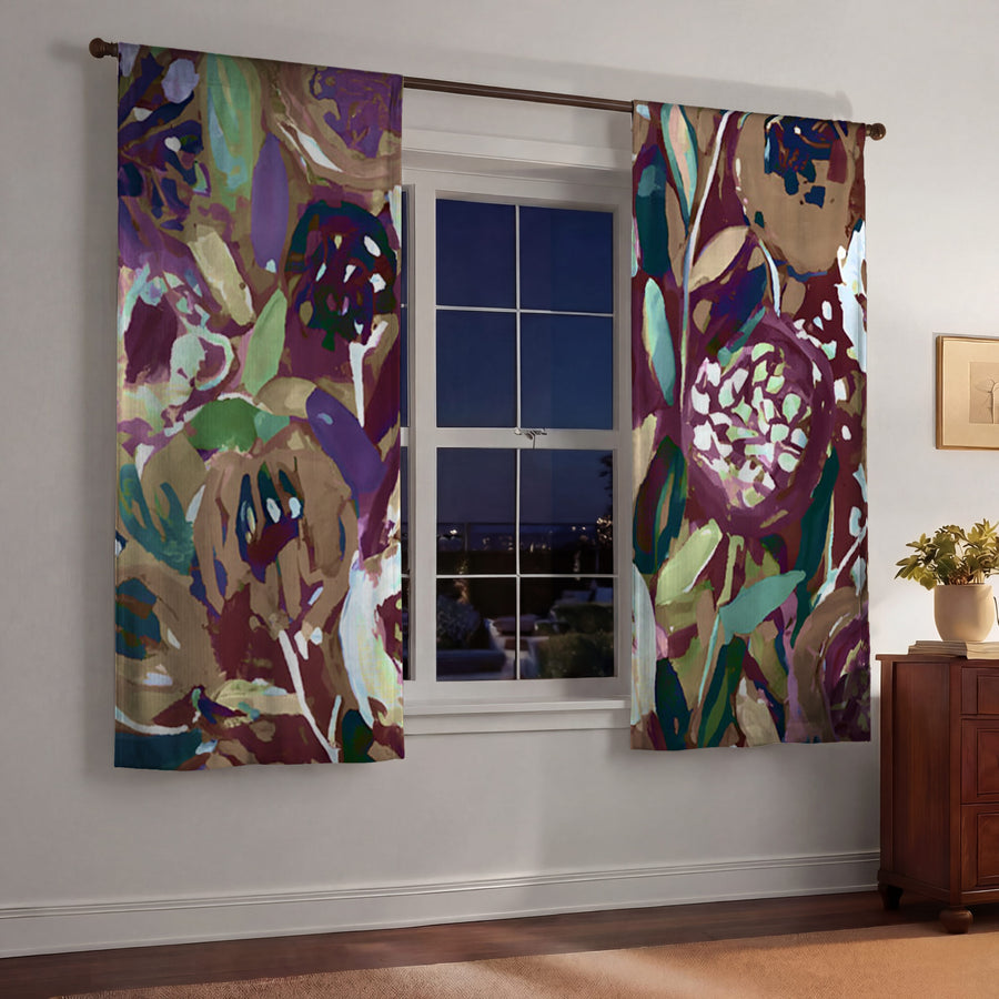 Purple Botanical Abstract Pattern Window Curtains