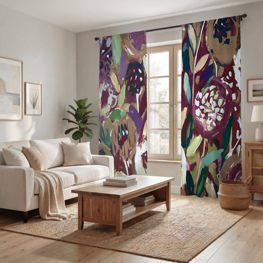 Purple Botanical Abstract Pattern Window Curtains