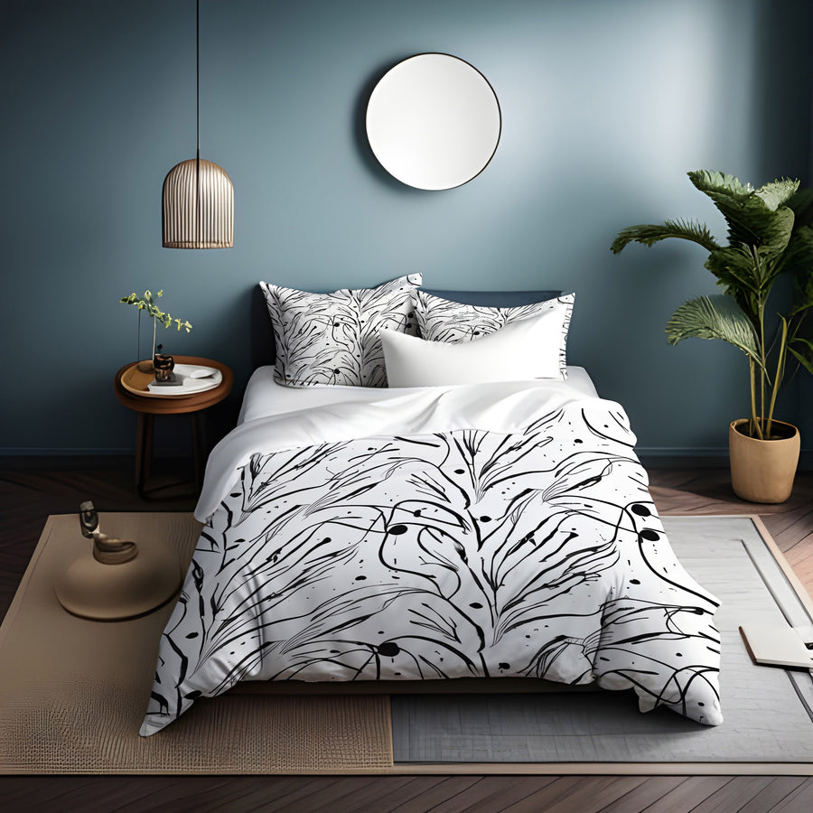 Black and White Organic Line Pattern Duvet Cover