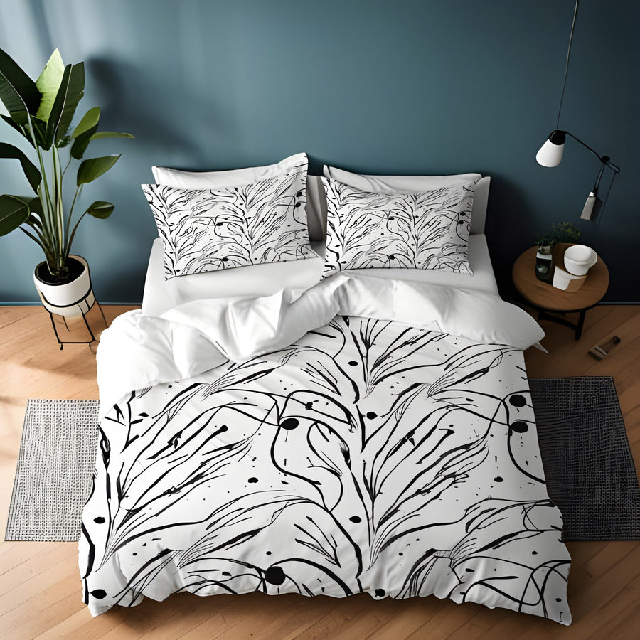 Black and White Organic Line Pattern Duvet Cover