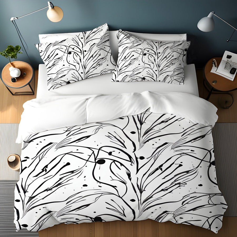 Black and White Organic Line Pattern Duvet Cover