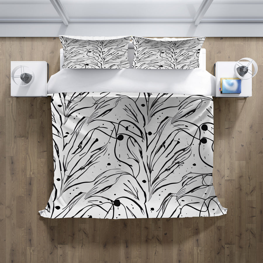 Black and White Organic Line Pattern Duvet Cover