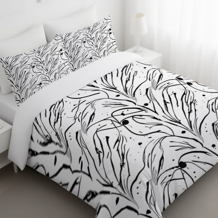 Black and White Organic Line Pattern Duvet Cover