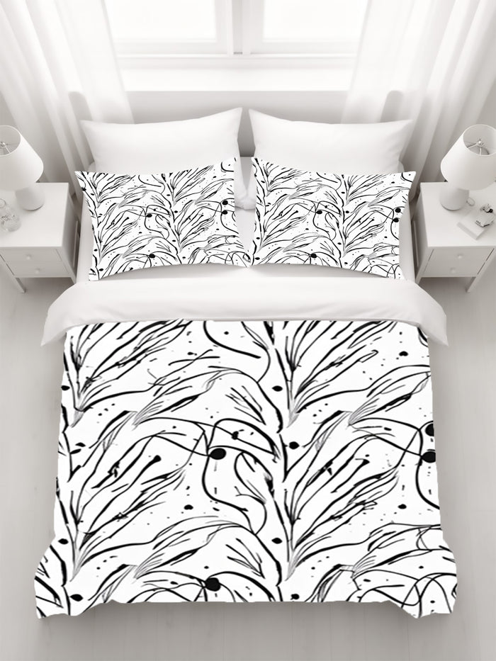 Black and White Organic Line Pattern Duvet Cover