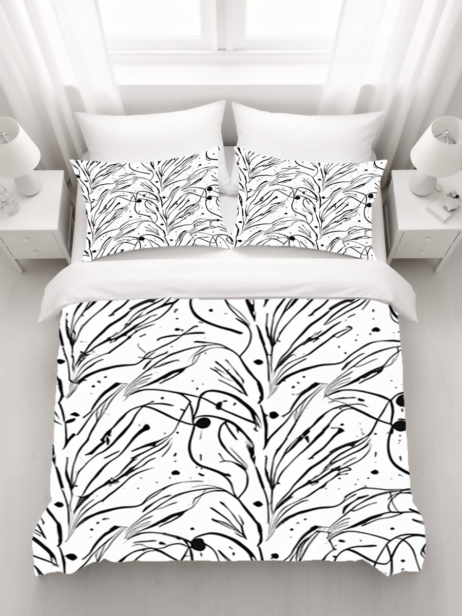Black and White Organic Line Pattern Duvet Cover