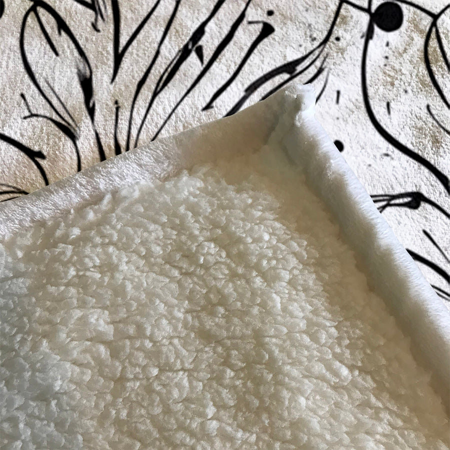 Black and White Organic Line Pattern Fleece Sherpa Blanket