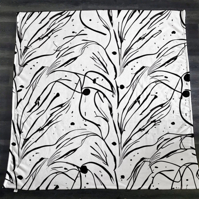 Black and White Organic Line Pattern Fleece Sherpa Blanket