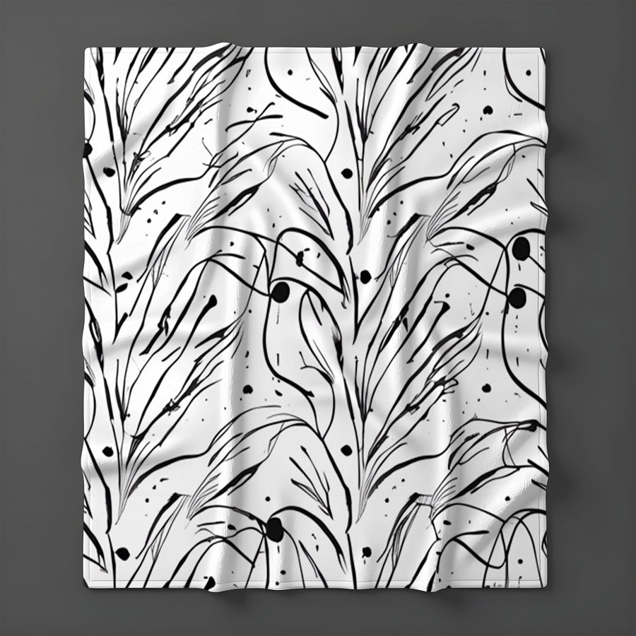 Black and White Organic Line Pattern Fleece Sherpa Blanket