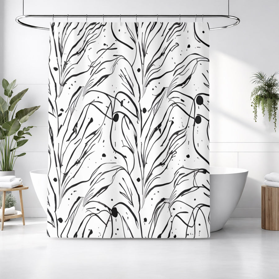 Black and White Organic Line Pattern Shower Curtain