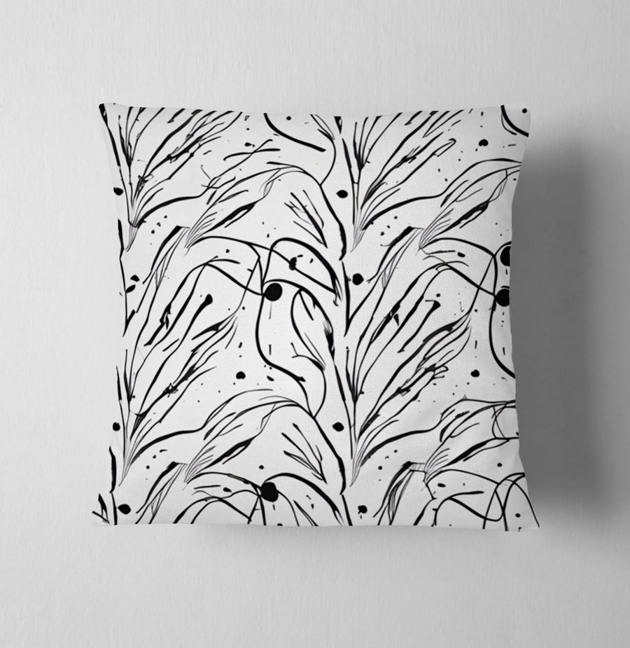 Black and White Organic Line Pattern Throw Pillow Cover