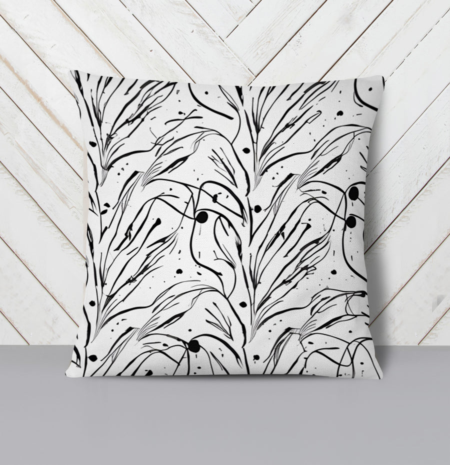 Black and White Organic Line Pattern Throw Pillow Cover