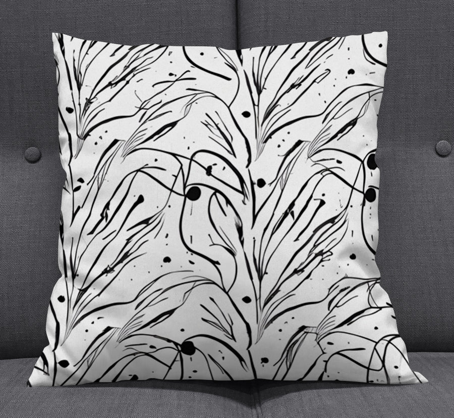 Black and White Organic Line Pattern Throw Pillow Cover