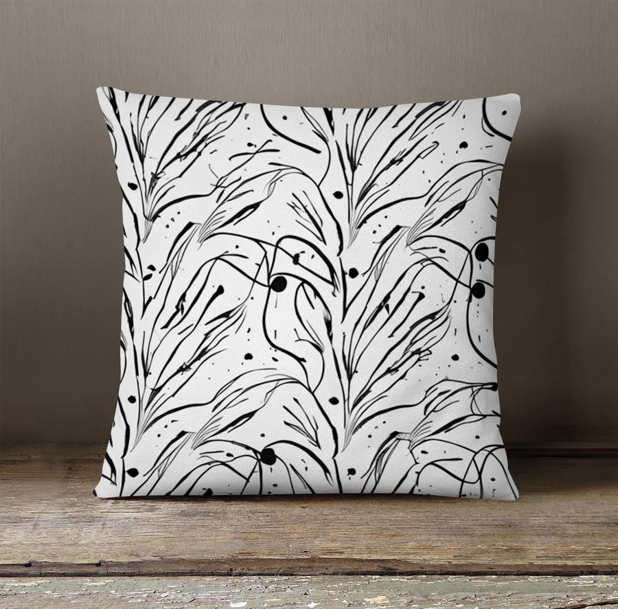 Black and White Organic Line Pattern Throw Pillow Cover