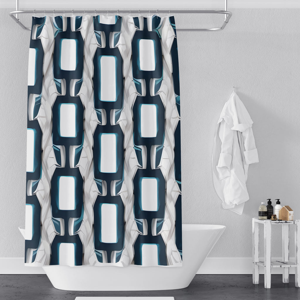 Abstract Shower Curtains - Black, White and Blue Squares and Rectangles Print - Deja Blue Studios