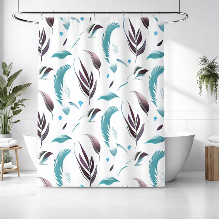 Teal Feather Botanical Pattern Shower Curtain