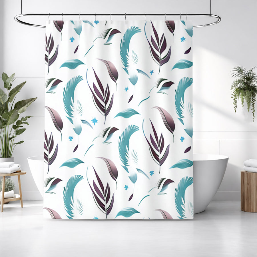 Teal Feather Botanical Pattern Shower Curtain