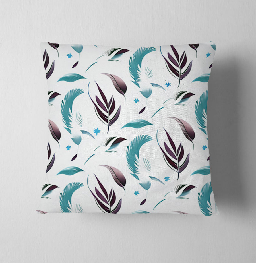Teal Feather Botanical Pattern Throw Pillow Cover