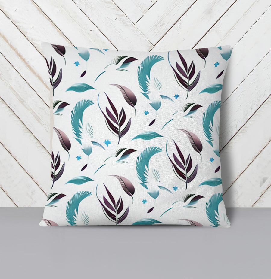 Teal Feather Botanical Pattern Throw Pillow Cover