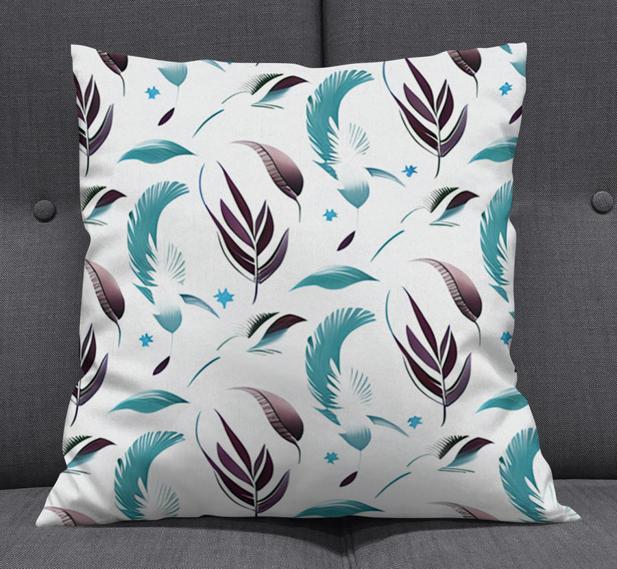 Teal Feather Botanical Pattern Throw Pillow Cover