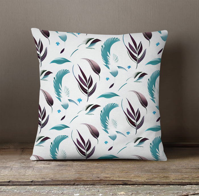 Teal Feather Botanical Pattern Throw Pillow Cover