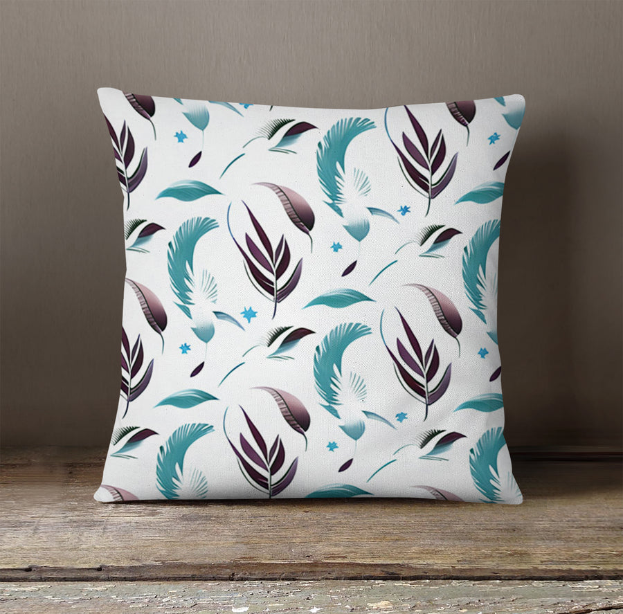 Teal Feather Botanical Pattern Throw Pillow Cover