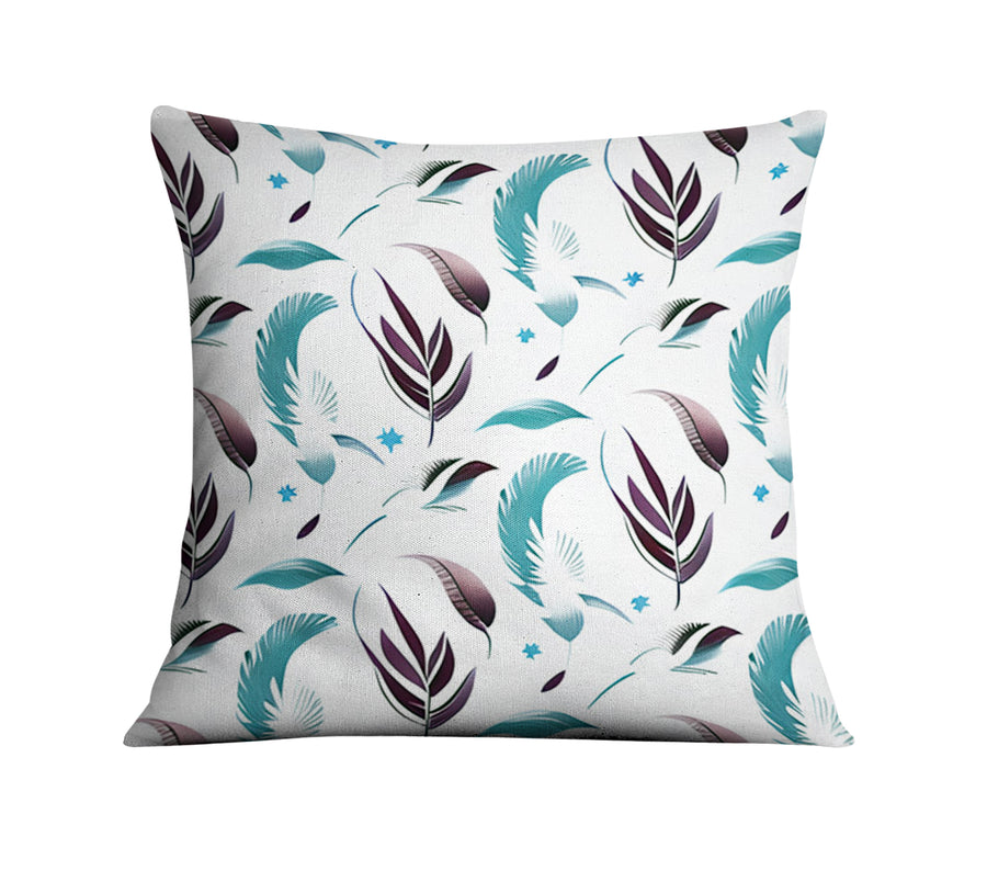 Teal Feather Botanical Pattern Throw Pillow Cover