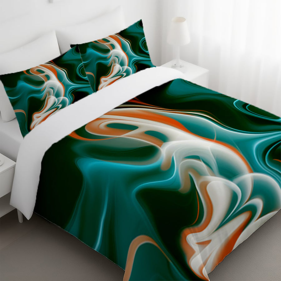Teal and Orange Fluid Marble Pattern Duvet Cover