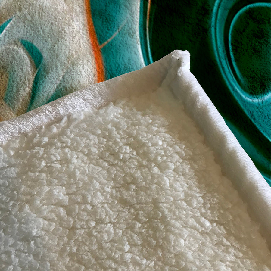 Teal and Orange Fluid Marble Pattern Fleece Sherpa Blanket