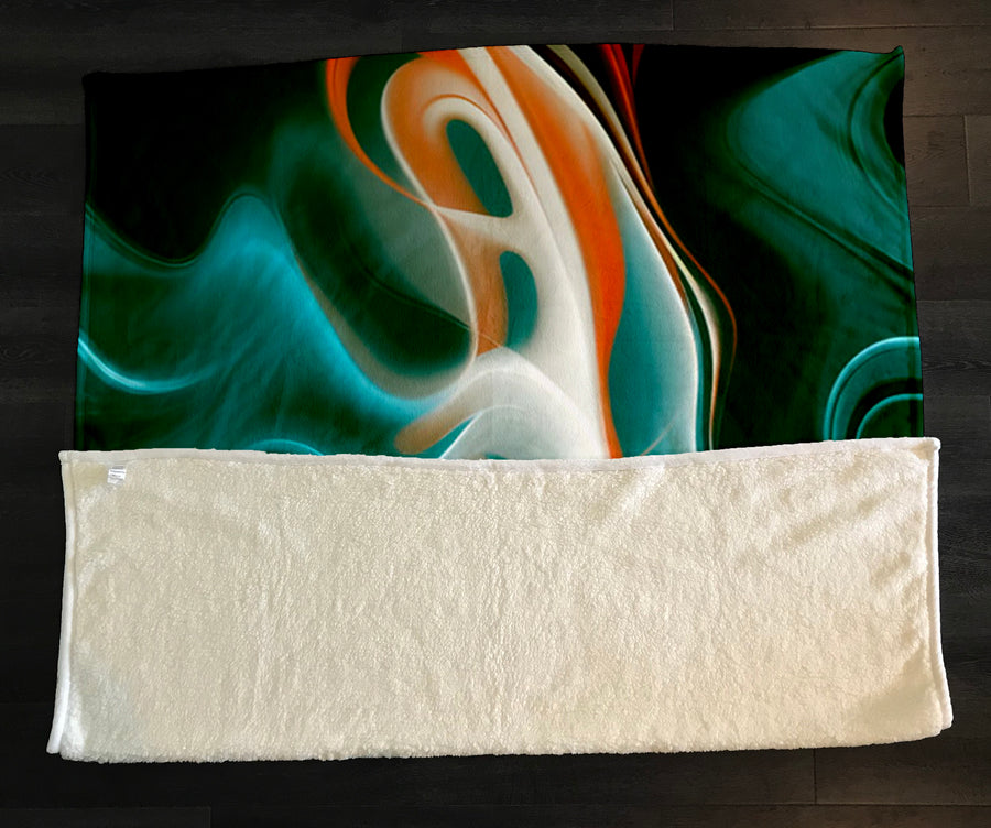 Teal and Orange Fluid Marble Pattern Fleece Sherpa Blanket