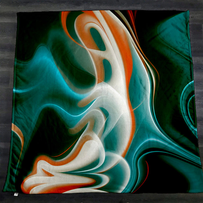 Teal and Orange Fluid Marble Pattern Fleece Sherpa Blanket