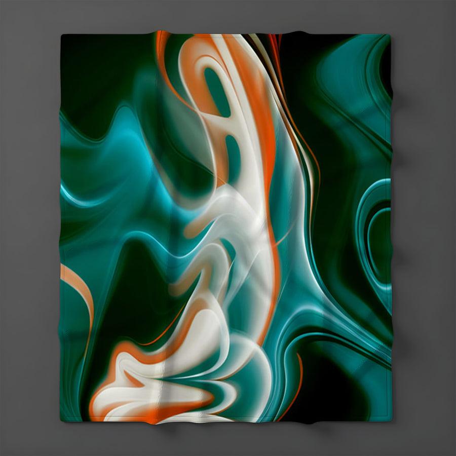 Teal and Orange Fluid Marble Pattern Fleece Sherpa Blanket