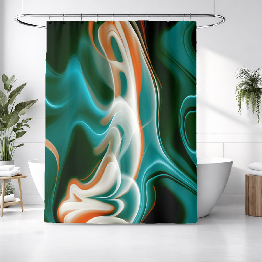 Teal and Orange Fluid Marble Pattern Shower Curtain