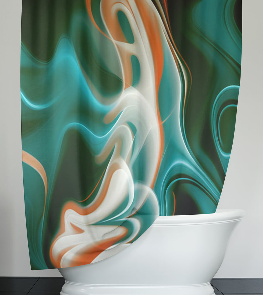 Teal and Orange Fluid Marble Pattern Shower Curtain