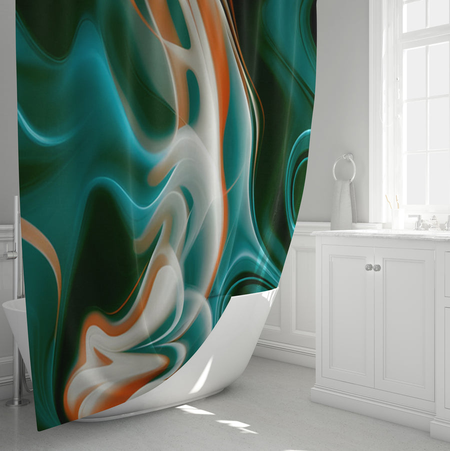 Teal and Orange Fluid Marble Pattern Shower Curtain