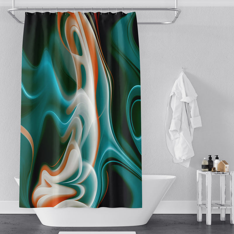 Abstract Smoke Shower Curtains - Turquoise and Teal Abstract Smoke Print - Deja Blue Studios
