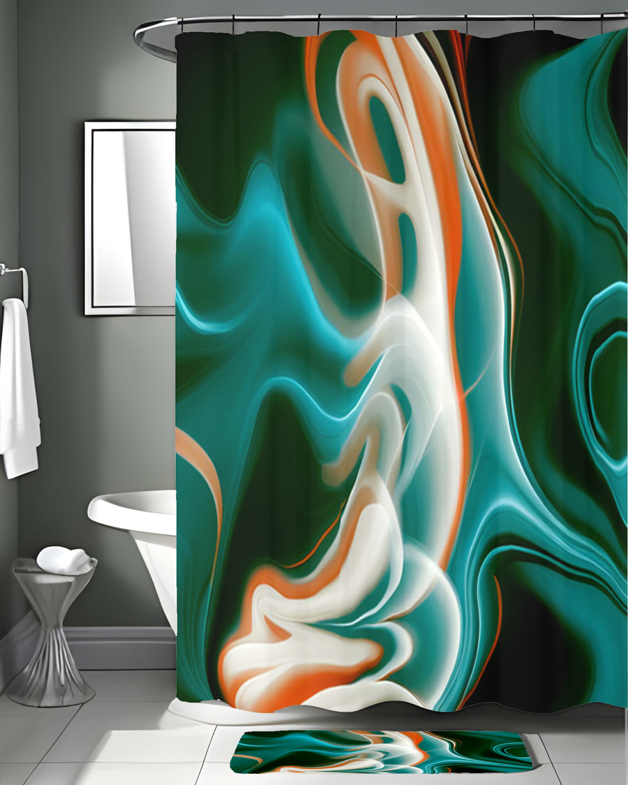 Teal and Orange Fluid Marble Pattern Shower Curtain