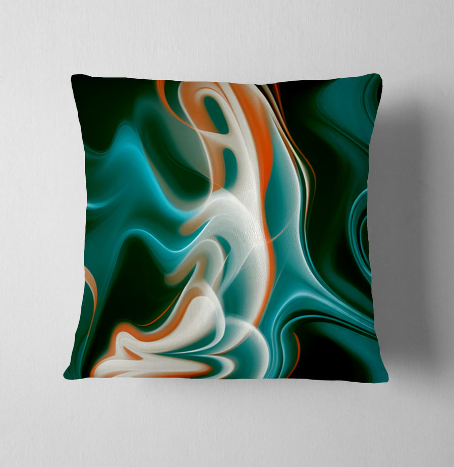 Teal and Orange Fluid Marble Pattern Throw Pillow Cover