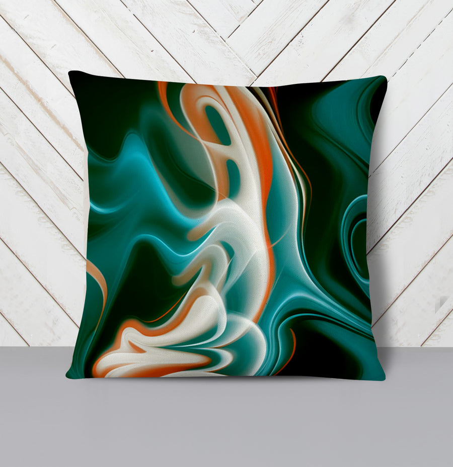Teal and Orange Fluid Marble Pattern Throw Pillow Cover