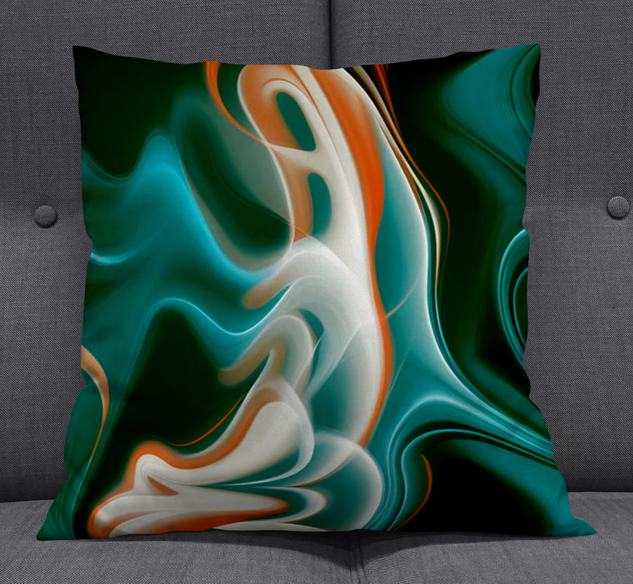 Teal and Orange Fluid Marble Pattern Throw Pillow Cover