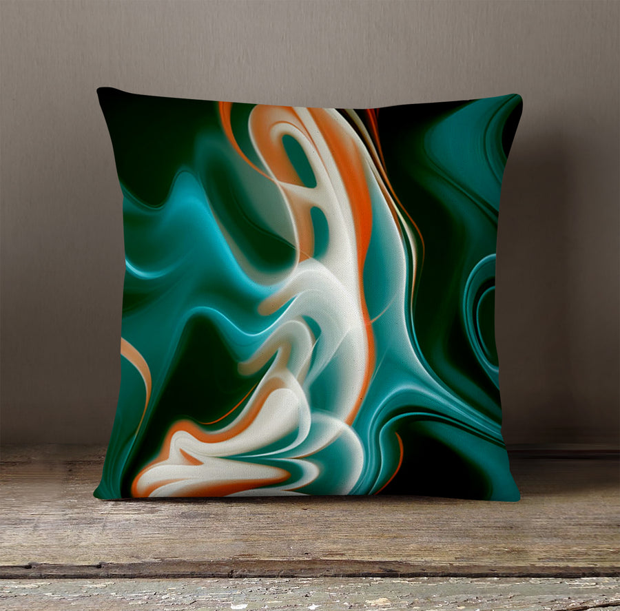Teal and Orange Fluid Marble Pattern Throw Pillow Cover