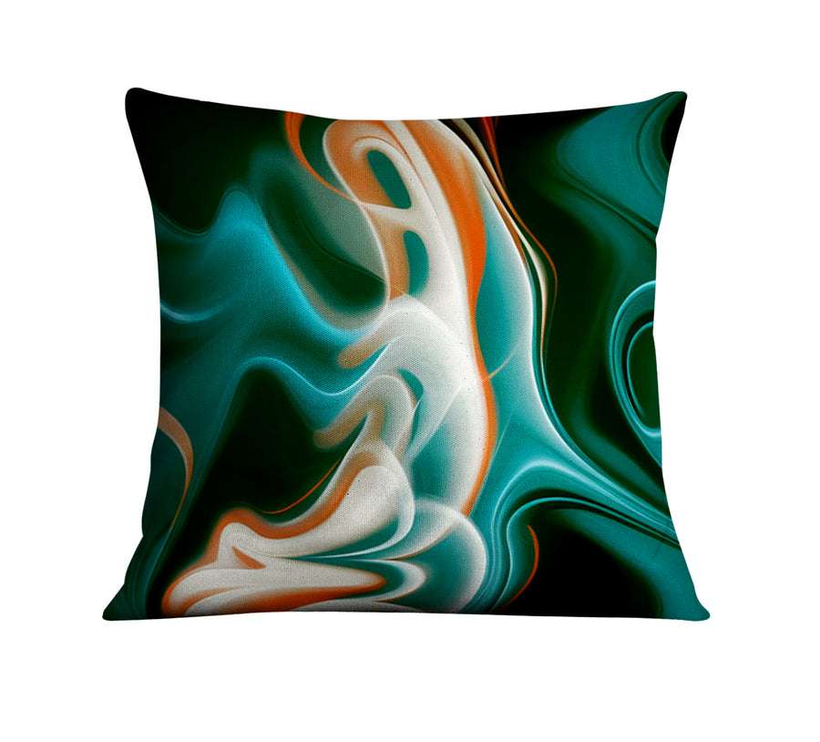 Teal and Orange Fluid Marble Pattern Throw Pillow Cover