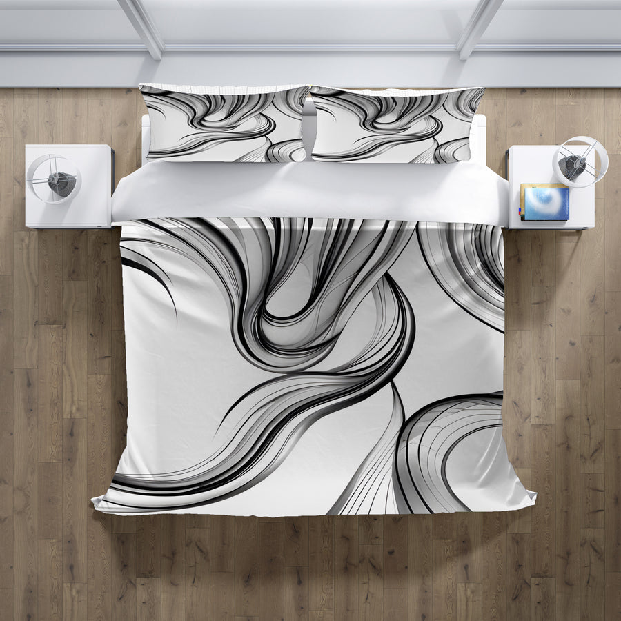 Black and White Fluid Line Abstract Pattern Duvet Cover