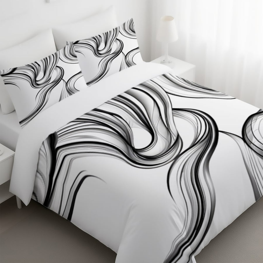 Black and White Fluid Line Abstract Pattern Duvet Cover