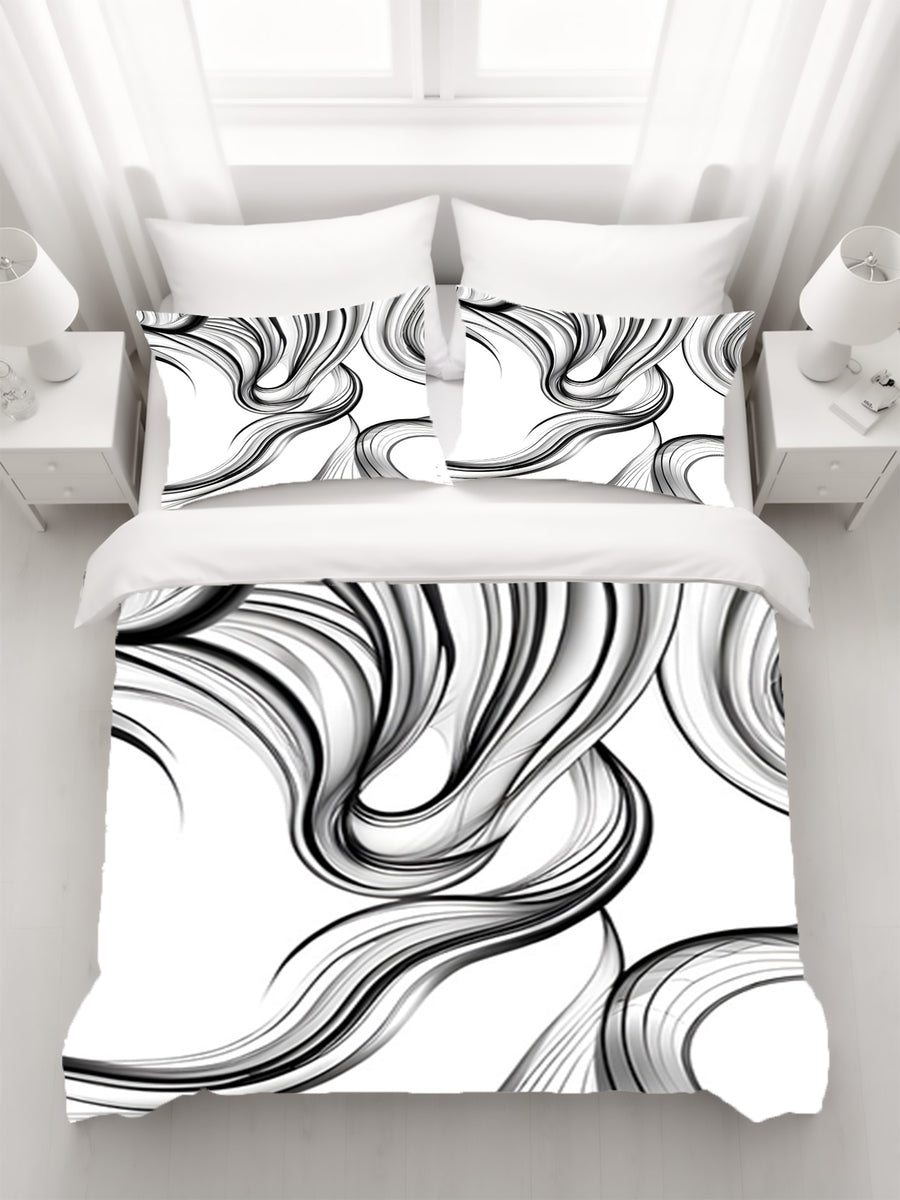 Black and White Fluid Line Abstract Pattern Duvet Cover