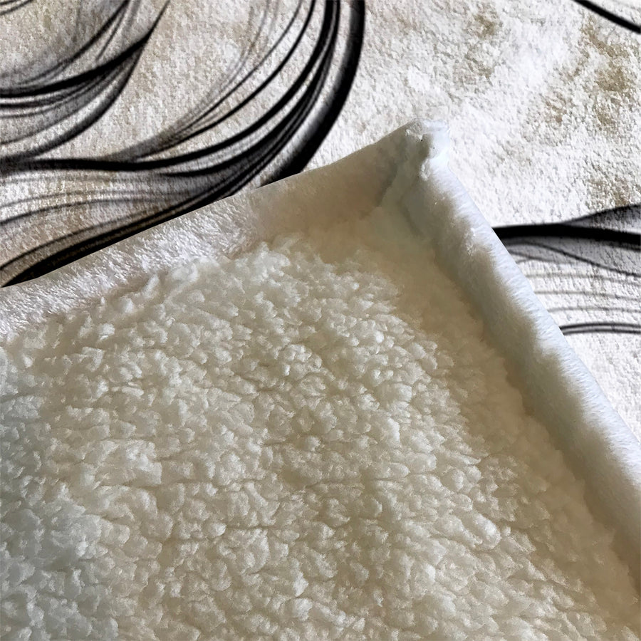 Black and White Fluid Line Abstract Pattern Fleece Sherpa Blanket