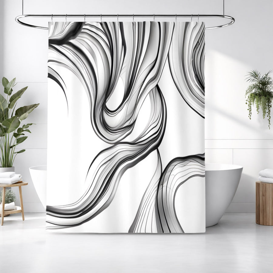 Black and White Fluid Line Abstract Pattern Shower Curtain