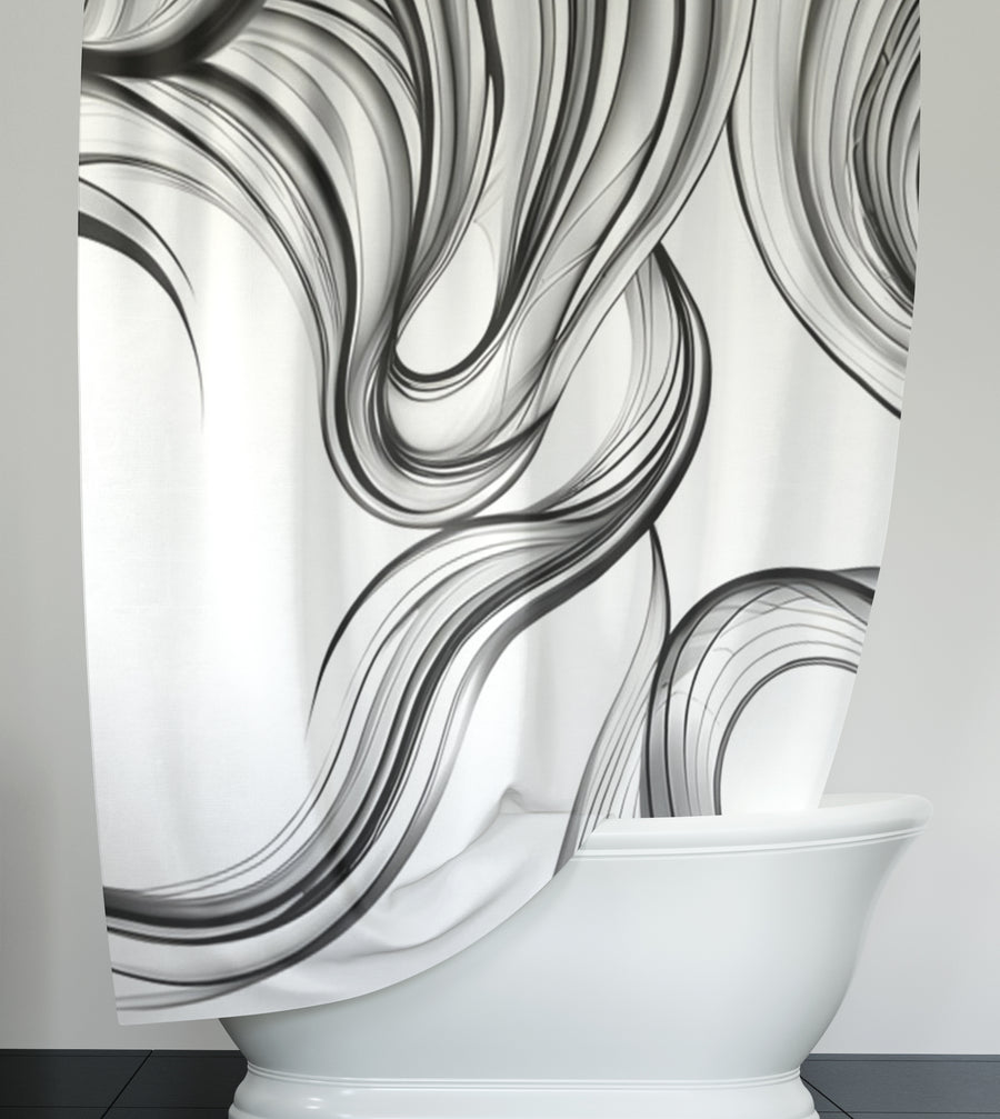Black and White Fluid Line Abstract Pattern Shower Curtain