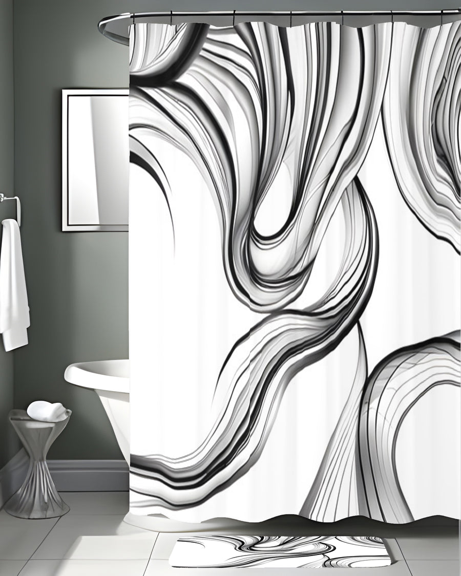 Black and White Fluid Line Abstract Pattern Shower Curtain