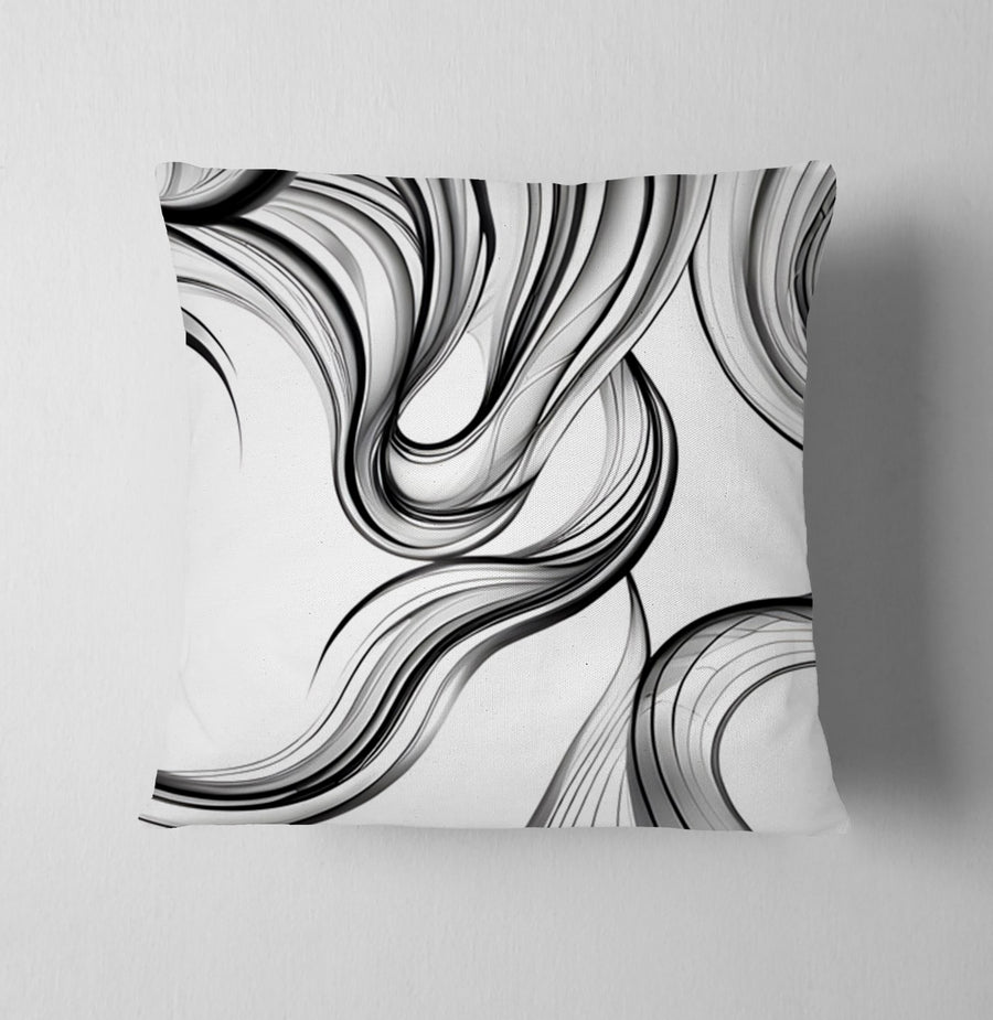 Black and White Fluid Line Abstract Pattern Throw Pillow Cover