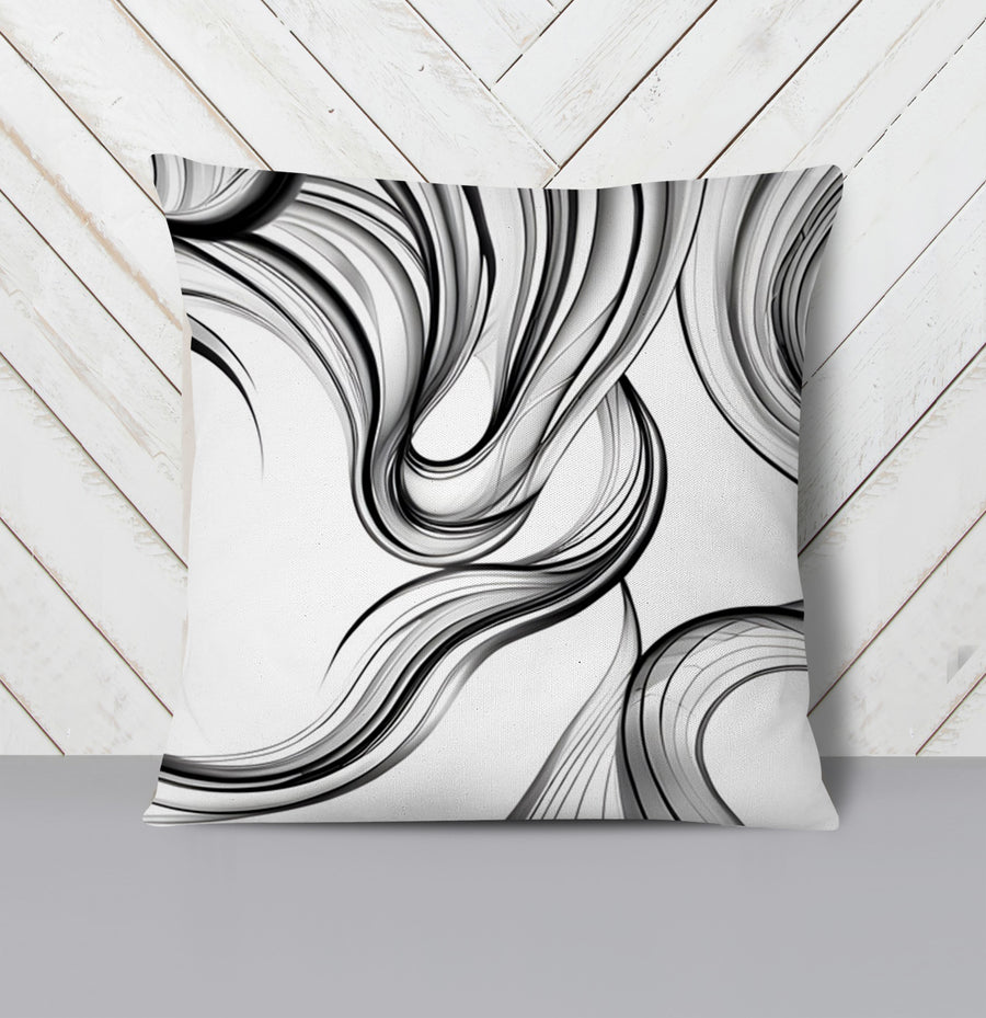 Black and White Fluid Line Abstract Pattern Throw Pillow Cover